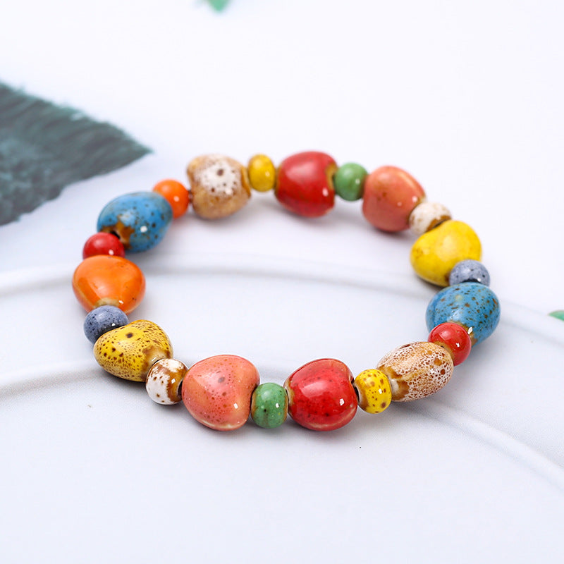 Wholesale Rainbow Cat Paw Ceramic Bead Bracelet,  Trendy Gift for Students,  Handmade Fashion Accessory