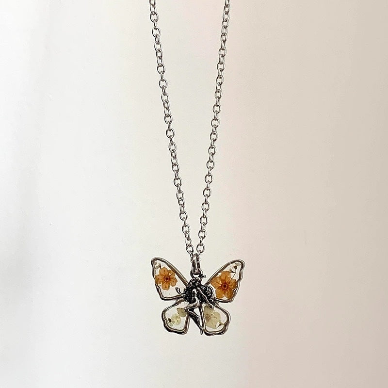 Wholesale Vintage Butterfly Dropping Oil Flower Necklace