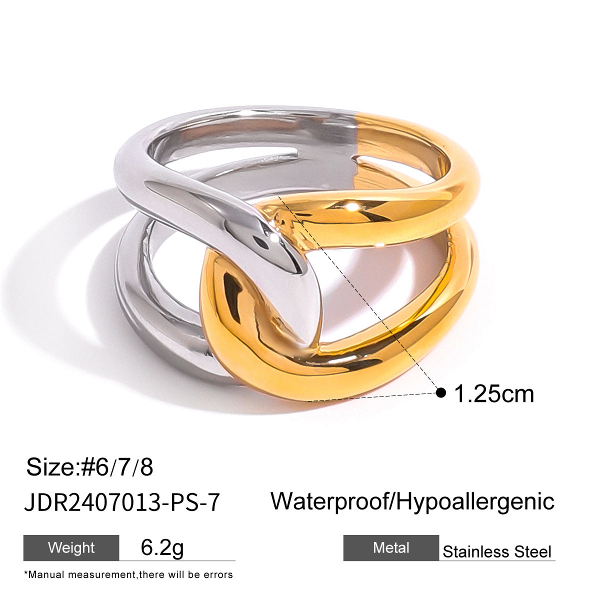 Wholesale light luxury fashion 18k gold stainless steel gold and silver color matching irregular winding ring