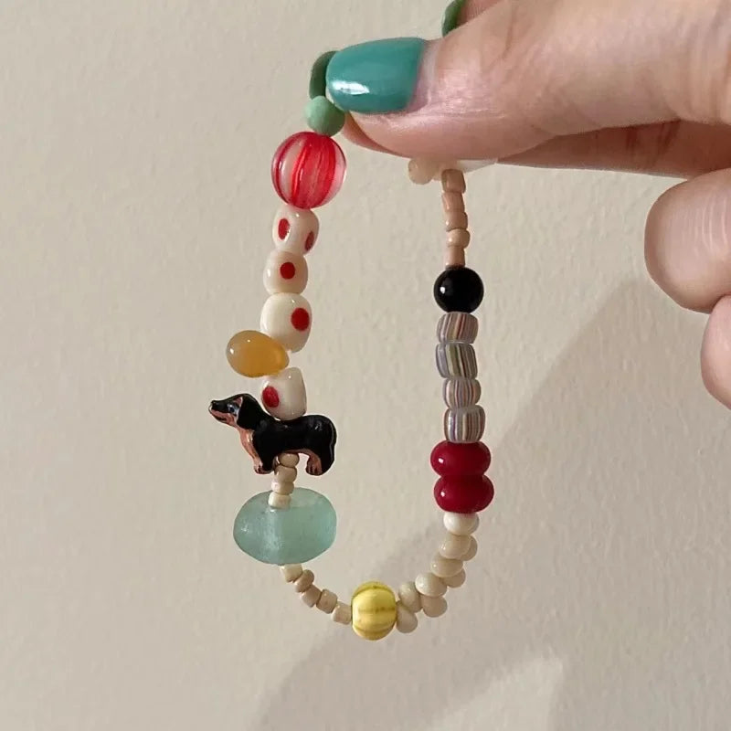 Wholesale Cute Dachshund Colorful Beaded Bracelet