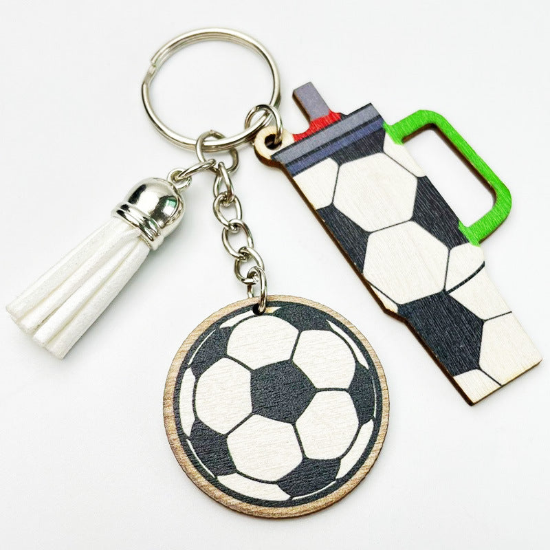 Wholesale 2pcs MOM Cup Football Basketball Tassel Sports Wooden Keychain Creative Keychain ACC-KC-HY026