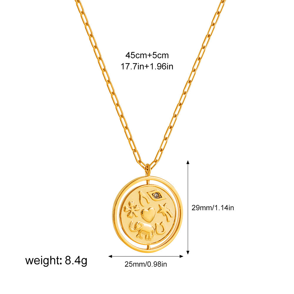 Wholesale  18K gold double-sided flip pendant sun inlaid diamond relief necklace