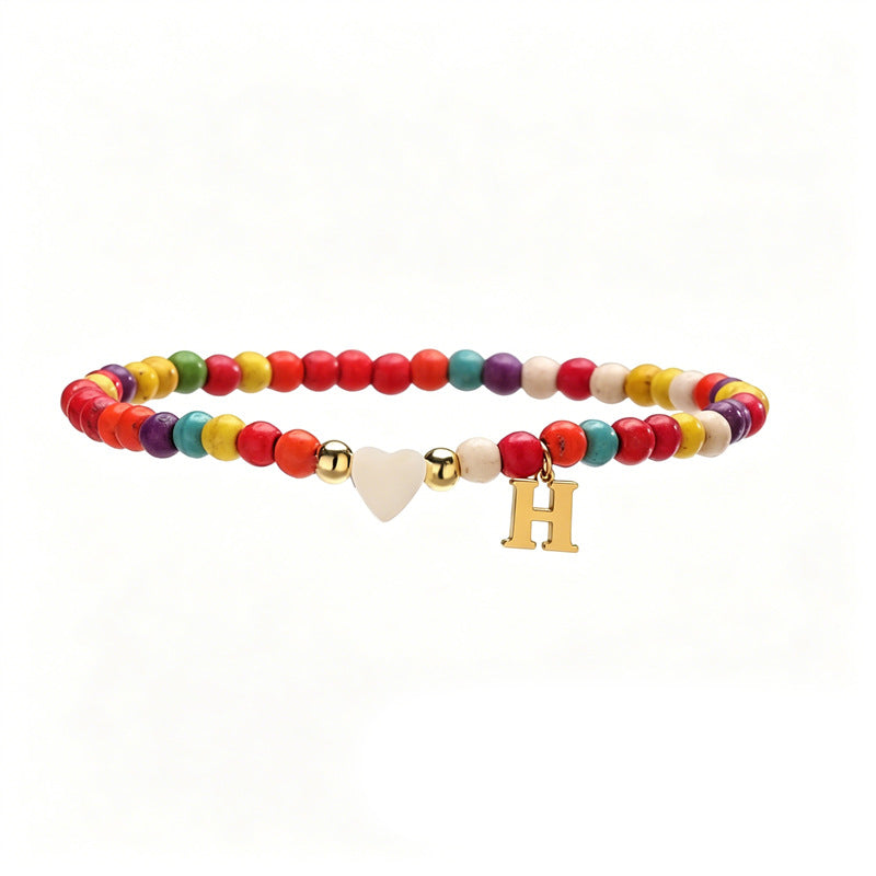 Wholesale Chic 26 Letter Heart Charm Bracelet Turquoise Rice Beads Handmade Women S Jewelry Gift