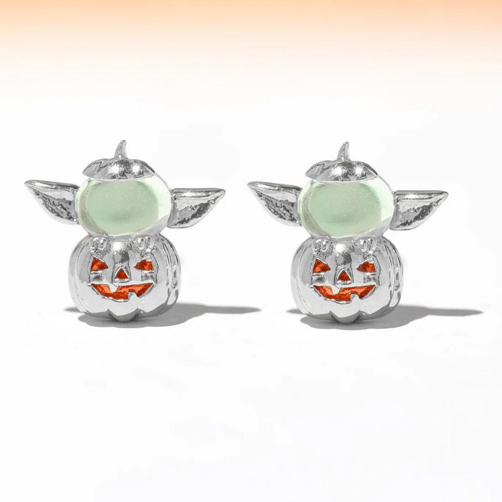 Wholesale Halloween Copper Gold Plated Oil Drop Zircon Cartoon Pumpkin Ghost Earrings ACC-ES-Xiny006
