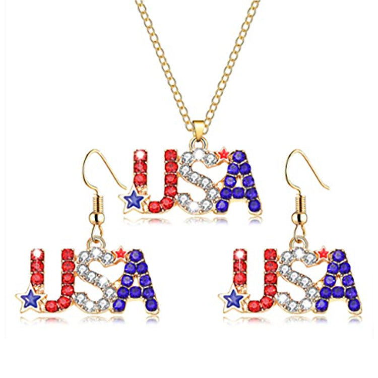 Wholesale American Independence Day USA diamond letter earrings
