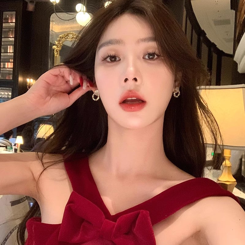 Wholesale  cat's eye stone broken silver geometric earrings