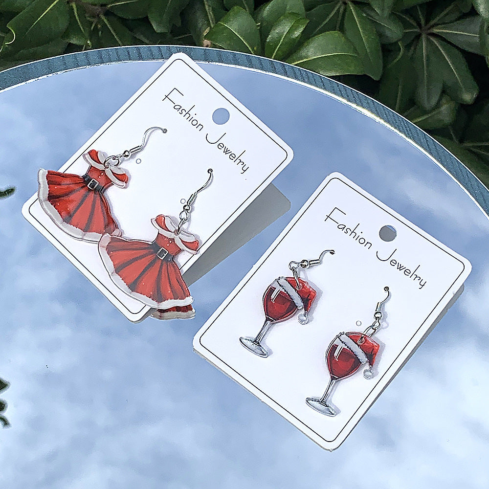 Wholesale Acrylic Red Christmas Skirt Earrings