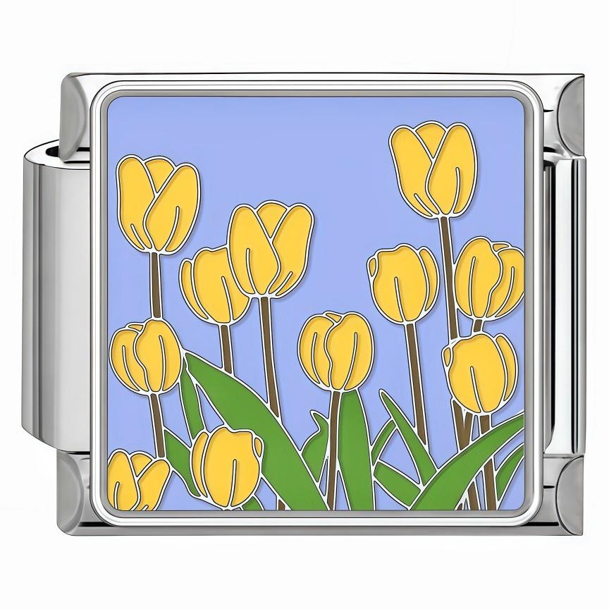 Wholesale Titanium Steel Enamel Flower Pattern Italian Charm Bracelet,  DIY Bracelet for Jewelry Making,  Fashion Accessory