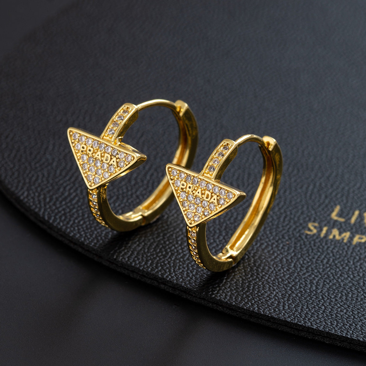 Wholesale French Style Geometric Zircon Triangle Earrings Gold Plated Copper Fashion Jewelry Accessory Gift Boutique Resale