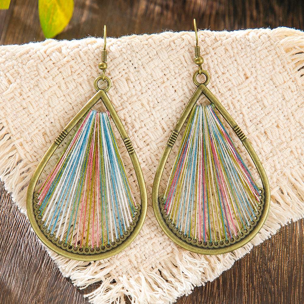 Wholesale Zinc Alloy Handmade Vintage Ethnic Style Wire-Wrapped Earrings Fashion Accessory for Resale