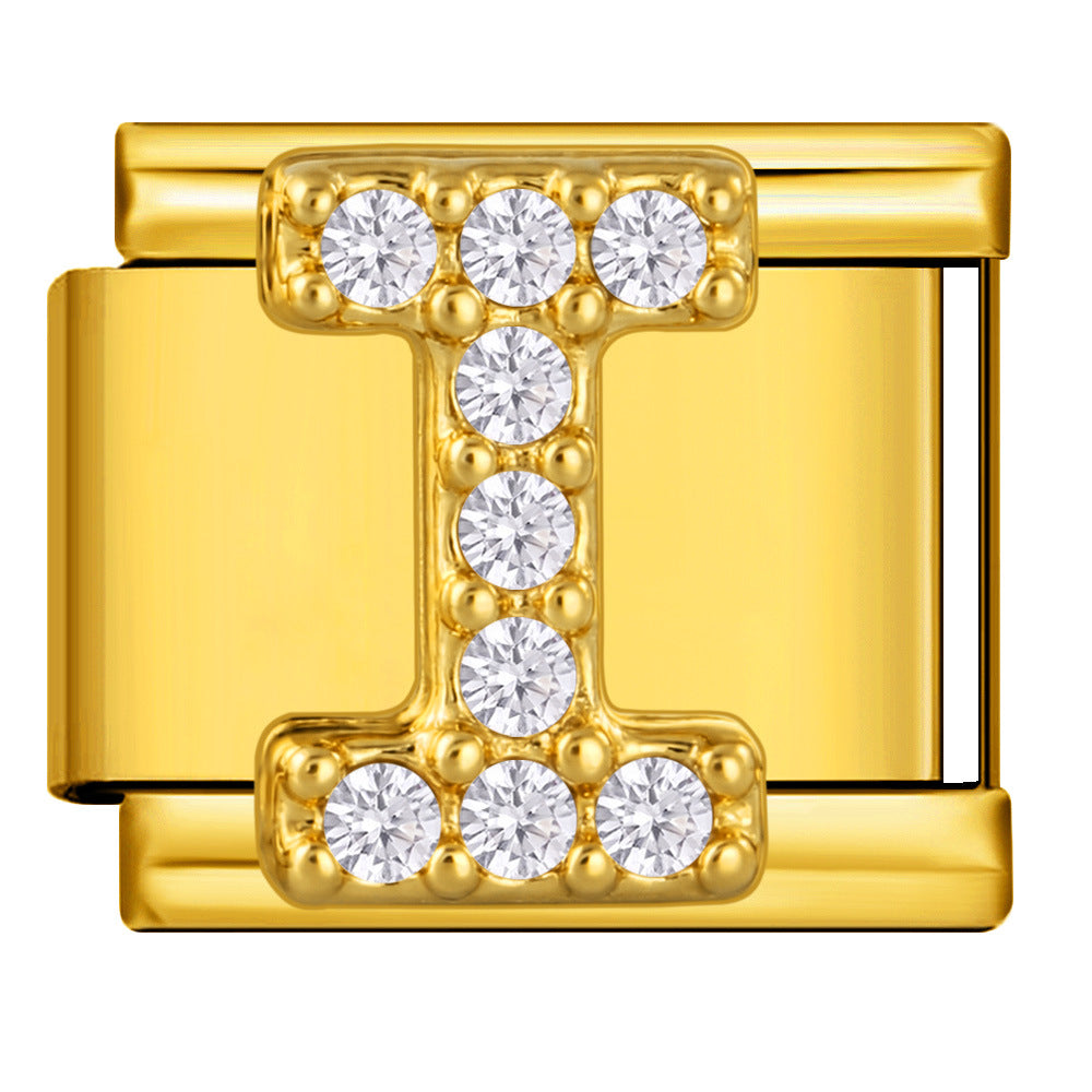 Wholesale Fashion Italian Style DIY Letter Modular Bracelet Stainless Steel Gold Tone Rhinestone Jewelry Accessory For Boutique Resale