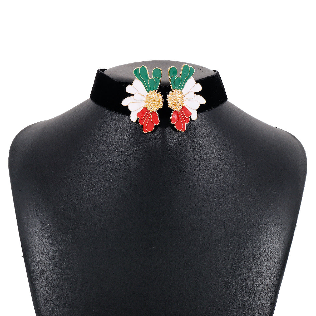 Wholesale Niche Retro Flower Necklace Flocking Cloth Oil Dropping Necklace