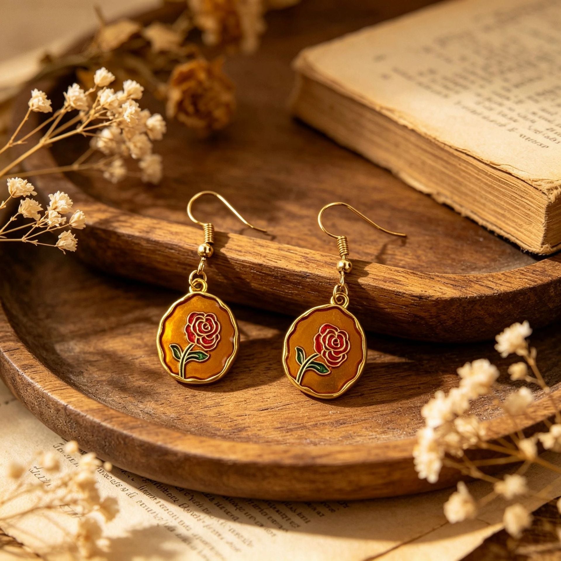 Wholesale Retro Oil Painting Style Floral Enamel Round Earrings