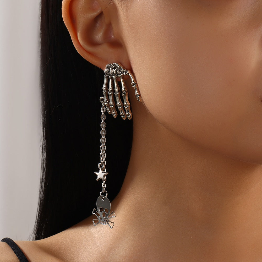 Wholesale Alloy Electroplated Skull Tassel Earrings Gothic Punk  Jewelry Accessory Gift