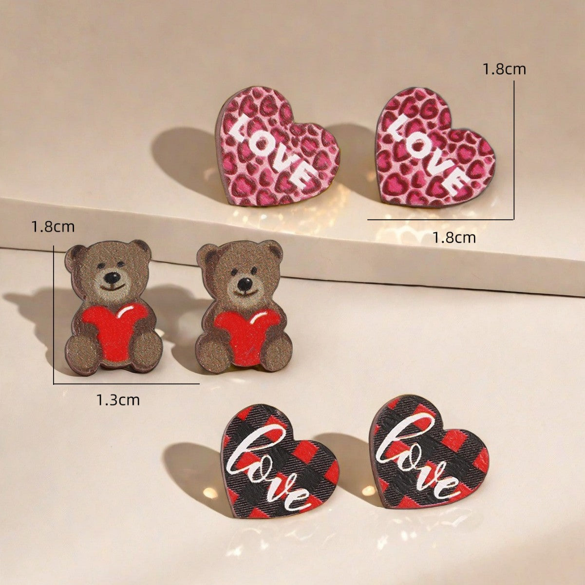 Wholesale Valentine's Day cute cartoon bear love leopard earrings set