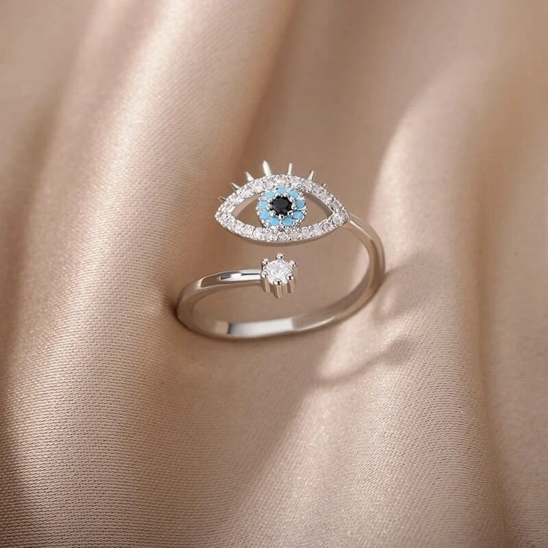 Wholesale Evil Eye Adjustable Ring for Women,  Gold Zinc Alloy Fashion Jewelry Accessory Boutique Resale