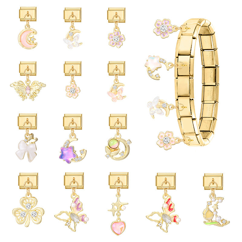 Wholesale 9mm Italian Charm Starter Bracelets DIY Butterfly Fish Pendant Stainless Steel Composable Bracelet