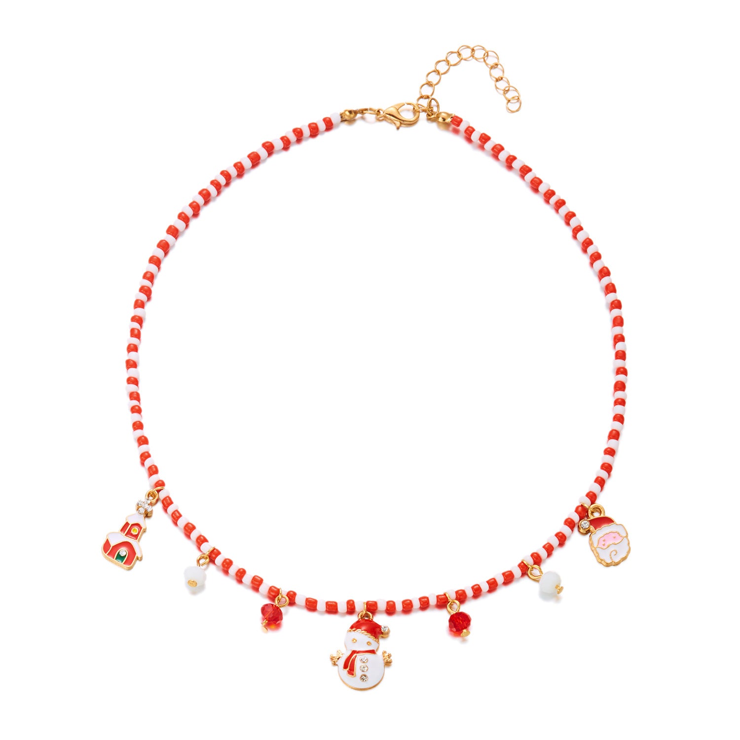 Wholesale Christmas Oil-Drop  Snowflake Color-Matched Beaded Necklace