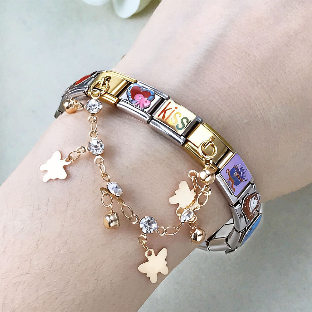 Wholesale  Italian Charm Bracelet 9mm DIY Butterfly Star Shape   Creative Stainless Steel Composable Bracelet