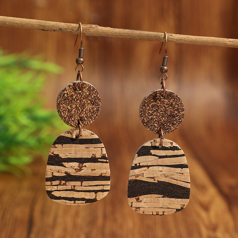 Wholesale Double-Layer Cork-Textured Earrings