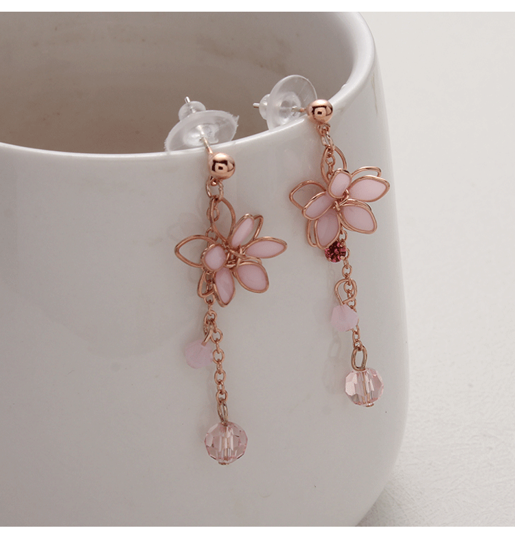 Wholesale Rose Gold Five Petal Flower Tassel Earrings