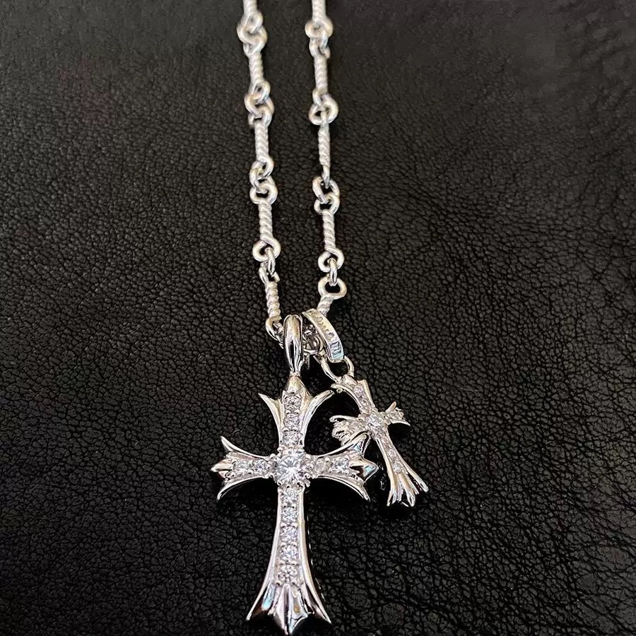 WholesaleK Luo Xin High-Quality Diamond-Encrusted Double Cross Colored Diamond Pendant Trendy Fashion Hip-Hop Necklace Versatile for Couples
