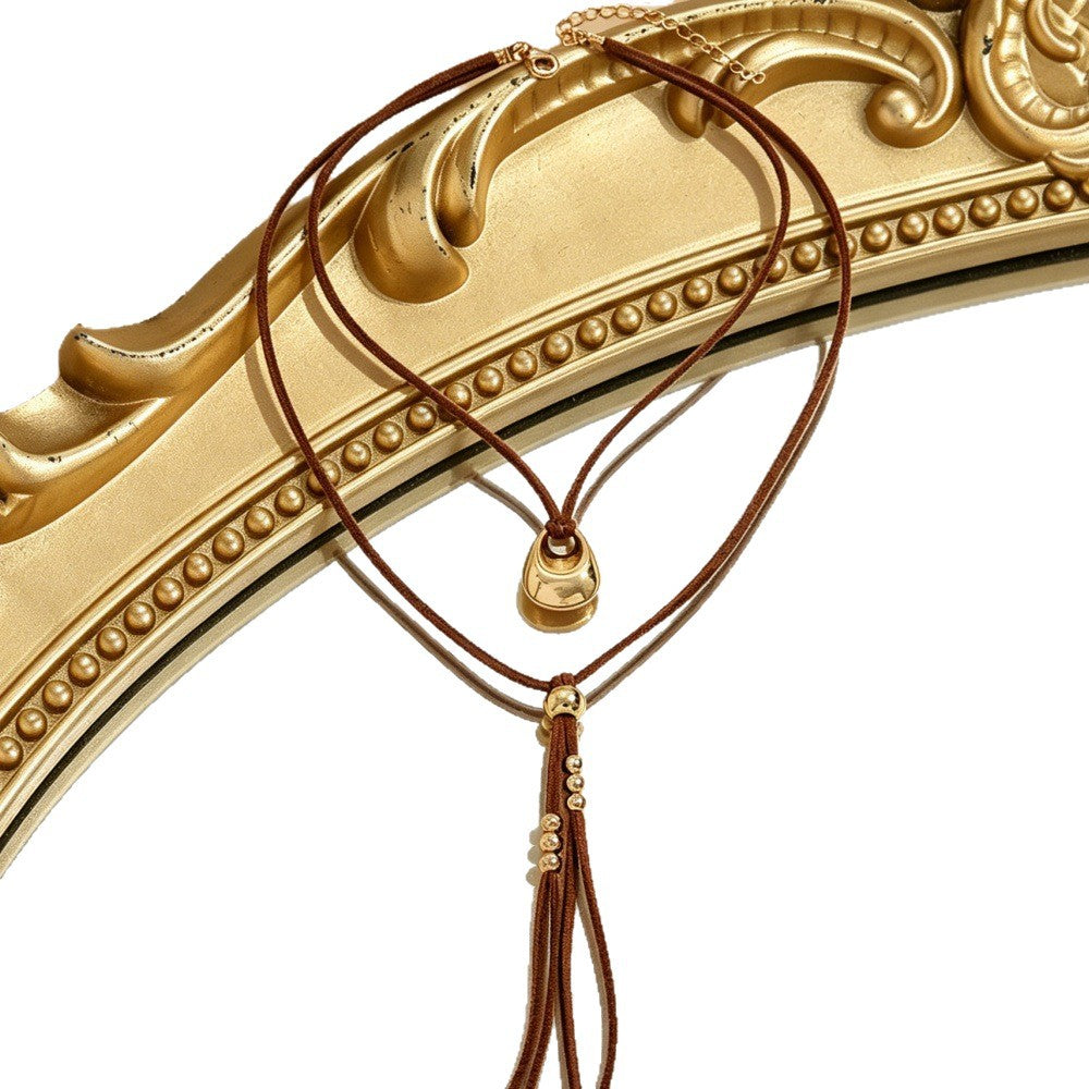 Wholesale Stylish Double Layer Ethnic Necklace Wax Rope Chain With Gold Tone Alloy Pendant Chic Layering Jewelry For Everyday Casual Wear Boutique Resale