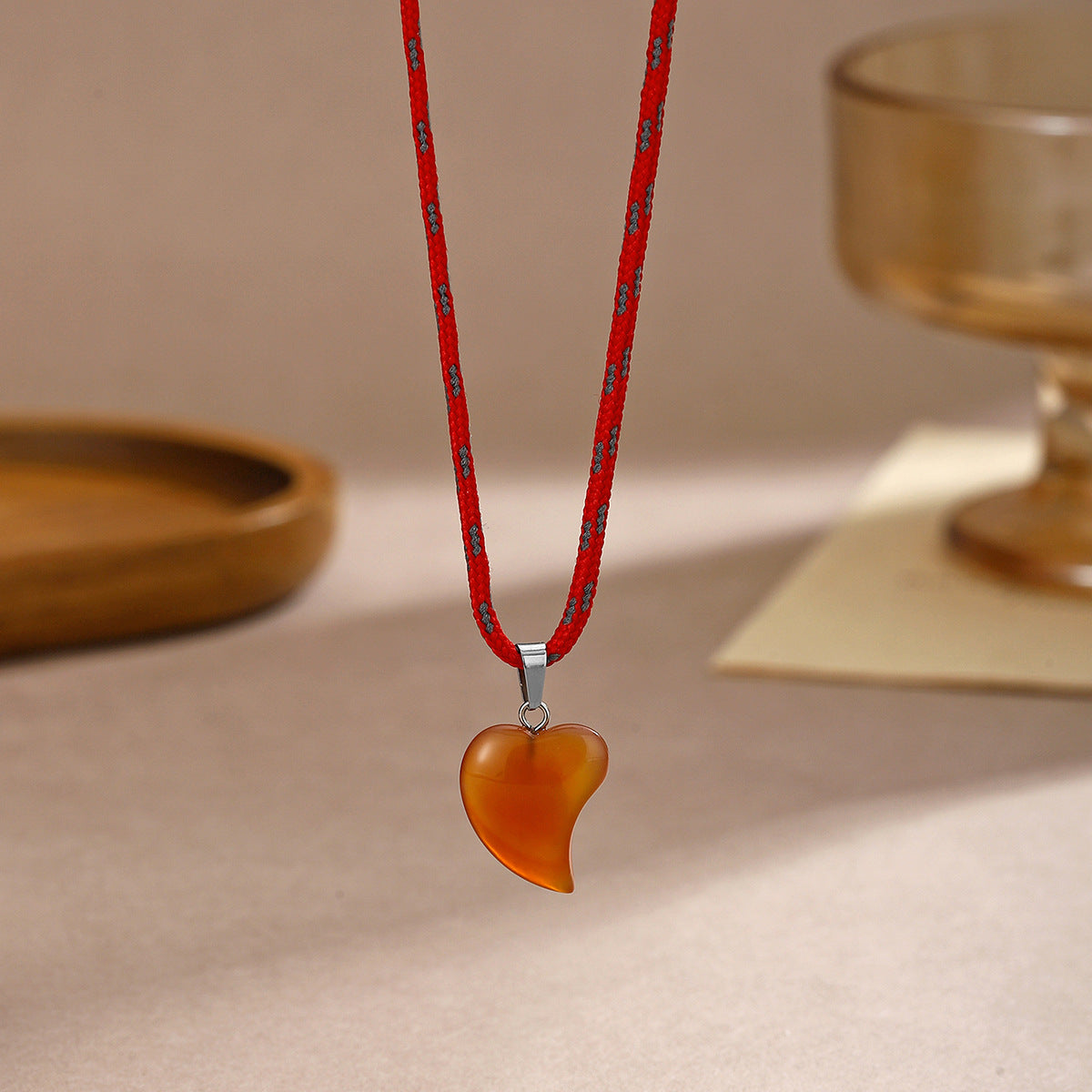 Wholesale Stylish Bohemian Agate Heart Pendant Necklace Adjustable Retro Jewelry Gift