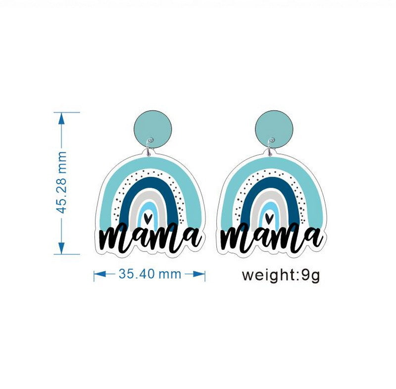 Wholesale Acrylic Mother' s Day Mama Rainbow Pendant Bear Earrings