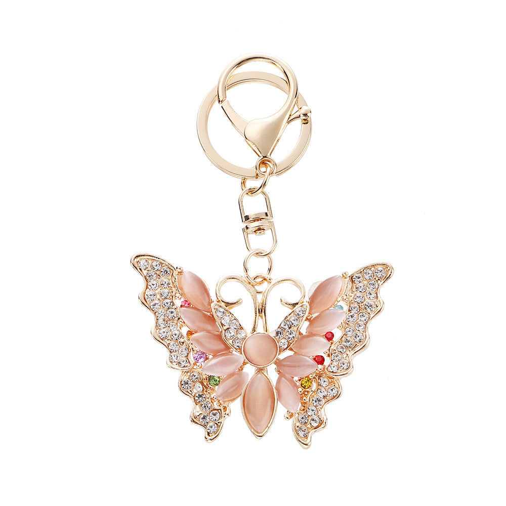 Wholesale Creative Butterfly Alloy Keychain with Cat' s Eye Gemstone