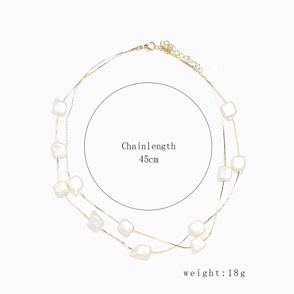 Wholesale Hot-Selling Fashion Pearl Cross Clavicle Pendant Double-Layer Chain Niche Design Women' s Necklace