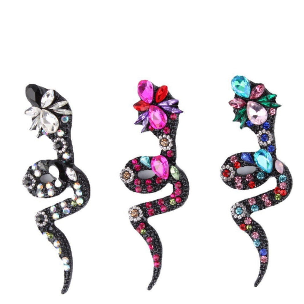 Wholesale  catwalk color diamond alloy full diamond snake-shaped flower earrings