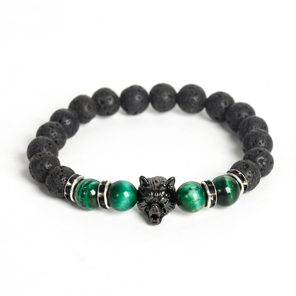 Wholesale Volcanic Stone Wolf Head Crystal Men's Bracelet ACC-BT-ZhiSF001