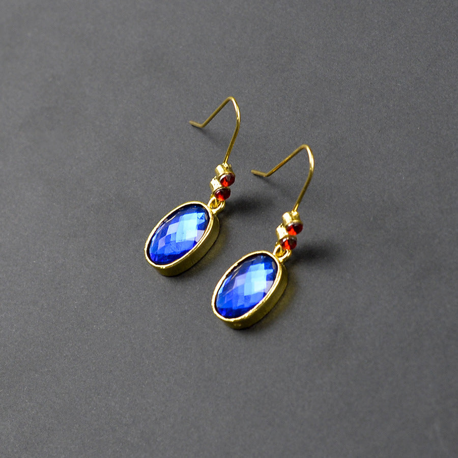 Wholesale Retro Orchid Drop Earrings Sapphire Blue Faux Pearl Zinc Alloy Boutique Jewelry Accessory