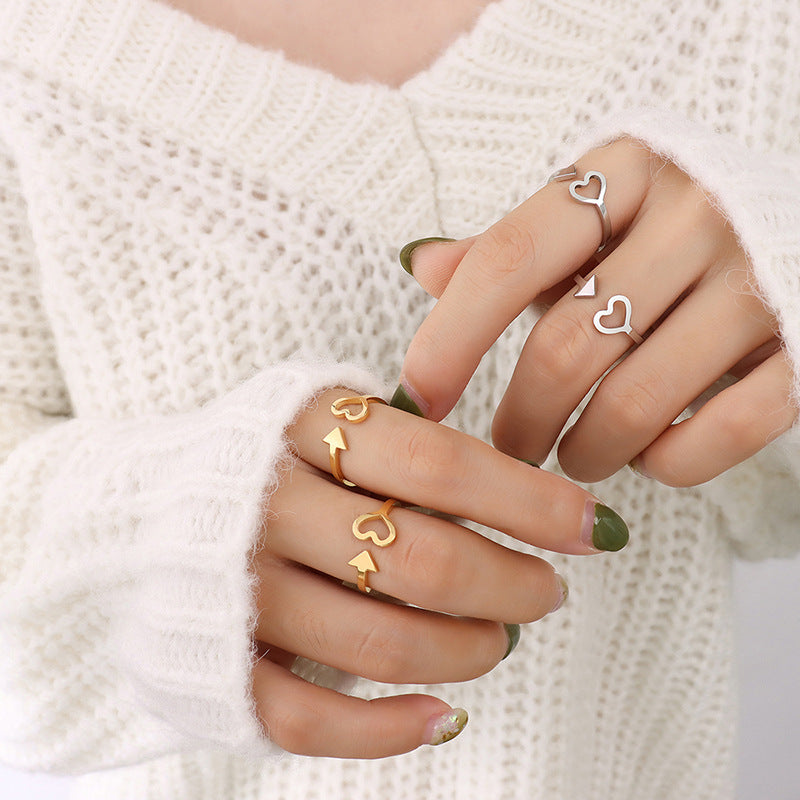 Wholesale Arrow Heart Shape Open Adjustable Ring Titanium Steel 18K Gold Plated ACC-RS-MiLi004