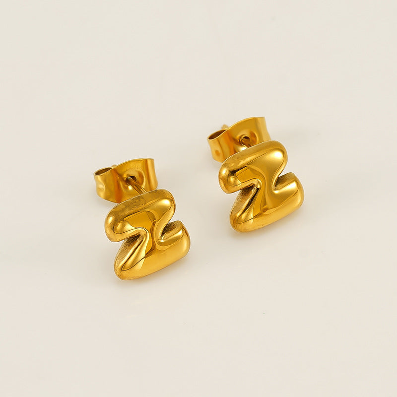 Wholesale 26 Letter Earrings Plated with 18K Gold Mini Letter Earrings Stainless Steel Earrings ACC-ES-ZhongYao008