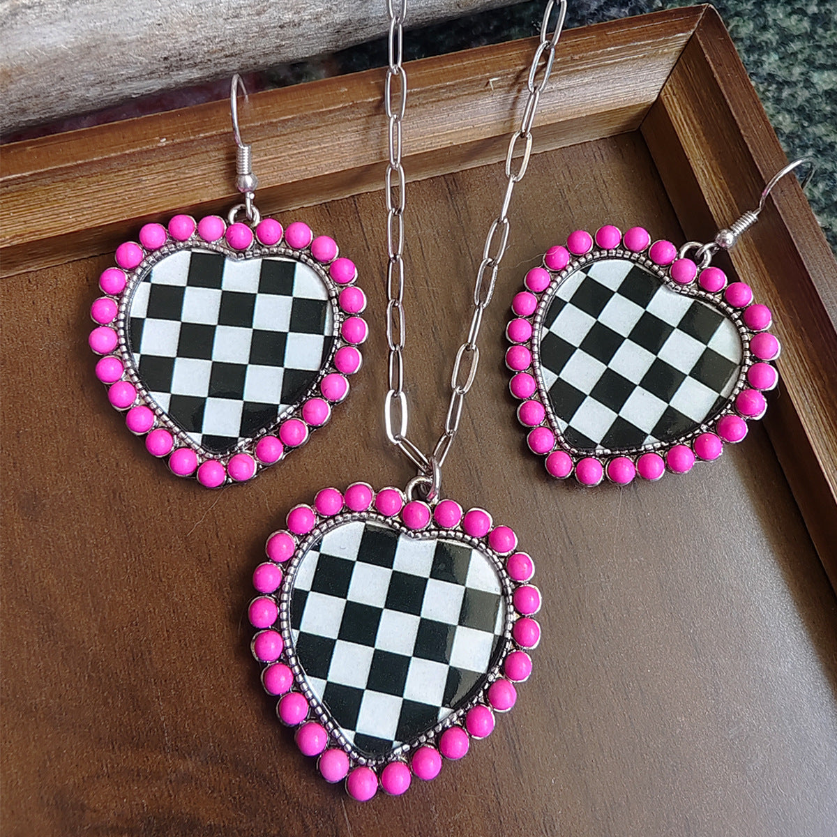 Wholesale Retro Bohemian Heart Pendant Necklace Blue Zinc Alloy Plated Chain Western Cowboy Style Jewelry Accessory