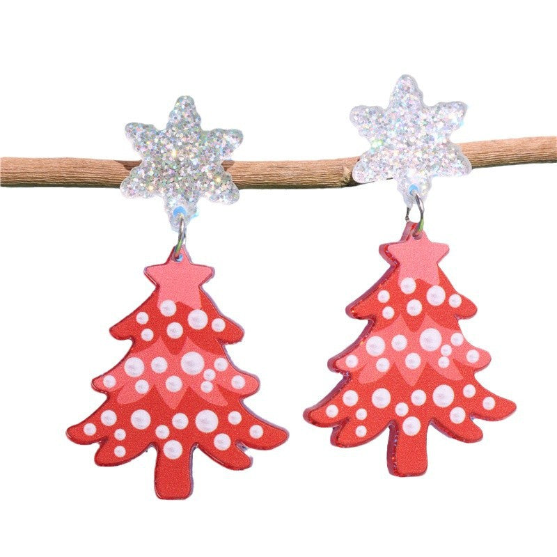Wholesale Acrylic glitter snowflake Christmas tree earrings