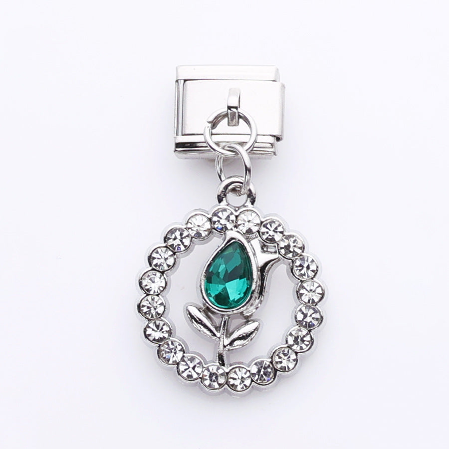 Wholesale 10pcs Tulip Cat Swan Alloy Pendant Italian Module DIY Stainless Steel Bracelet Accessories