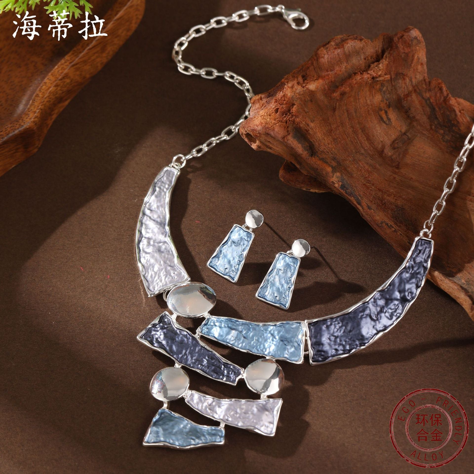 Wholesale color painting oil hollow geometric lines earrings necklace suit