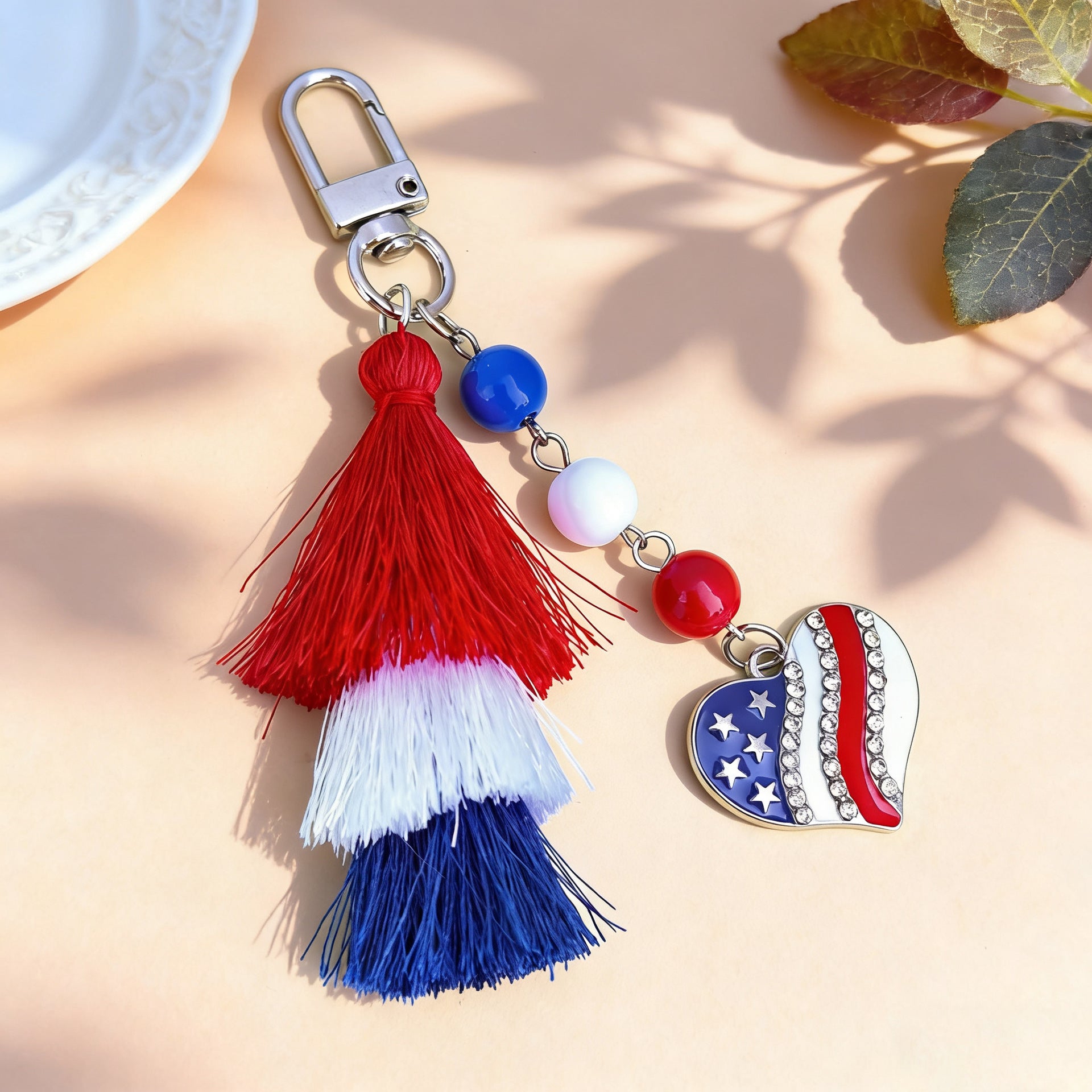 Wholesale American Independence Day Heart-shaped Five-pointed Star Pendant Tassel Keychain