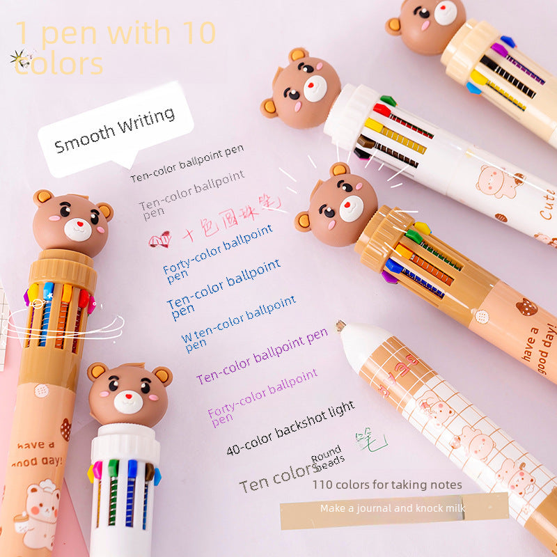Wholesale Bear 10 Color Ballpoint Pen Cartoon Press Multicolor Color Pen