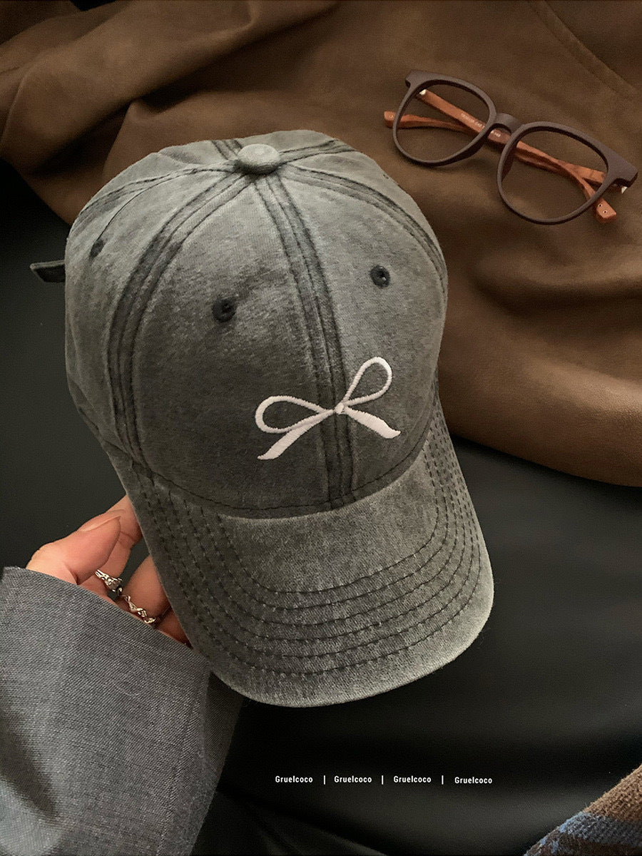 Wholesale Washed Distressed Vintage Bow Hat Embroidered Baseball Cap ACC-HT-KME004