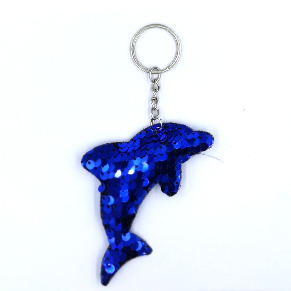 Wholesale Sequined Fish Scale Dolphin Keychain Double-sided Reflective Glossy Accessories Pendant Sequin Keychain ACC-KC-DY008