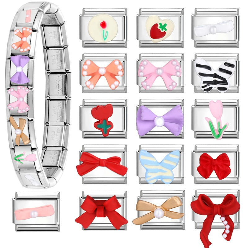 Wholesale Italian Charm Bracelet 9mm DIY Splicing Bow Stainless Steel Composable Bracelet