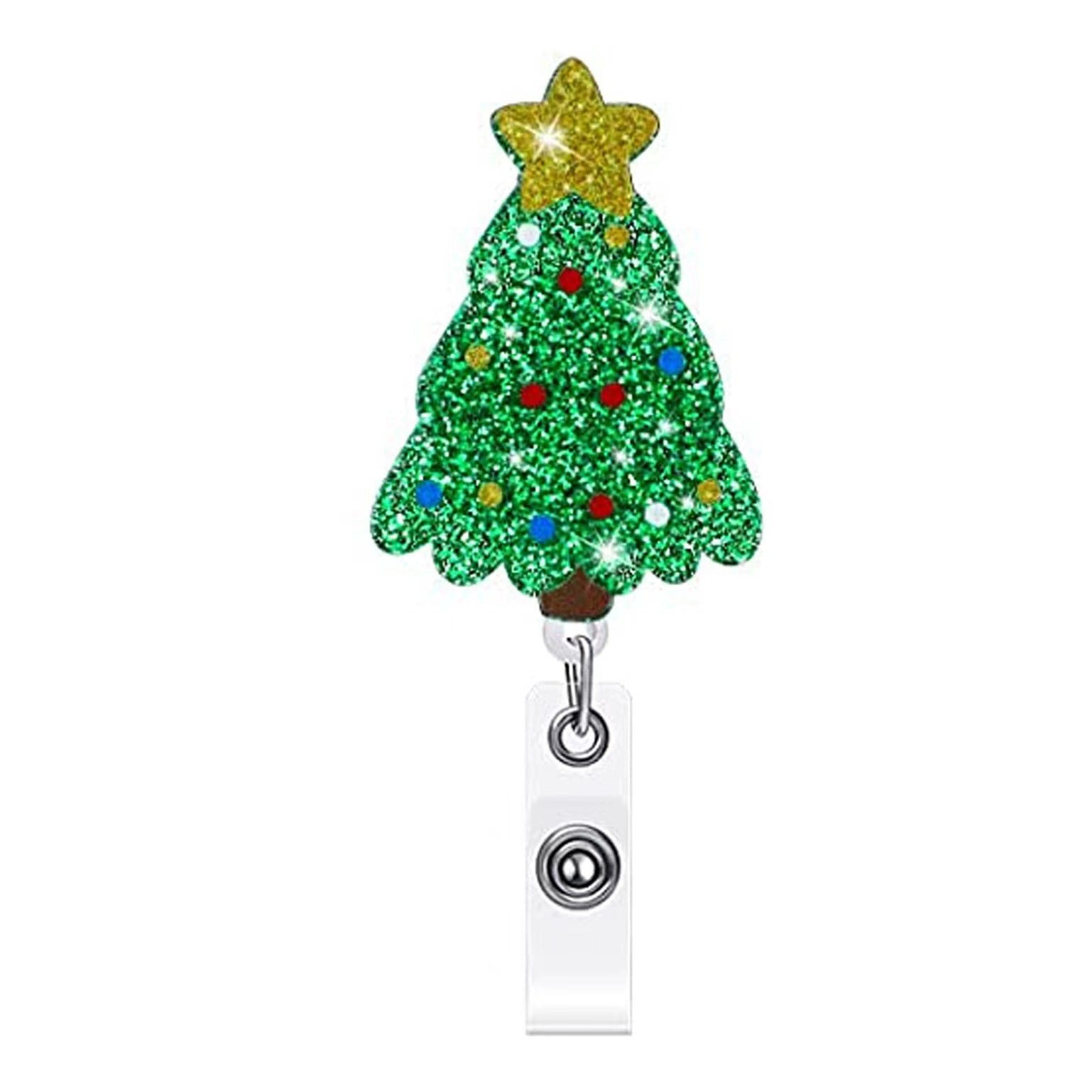 Wholesale Christmas Tree Holiday Glitter Badge Clip Retractable Keychain ACC-KC-LingYu011