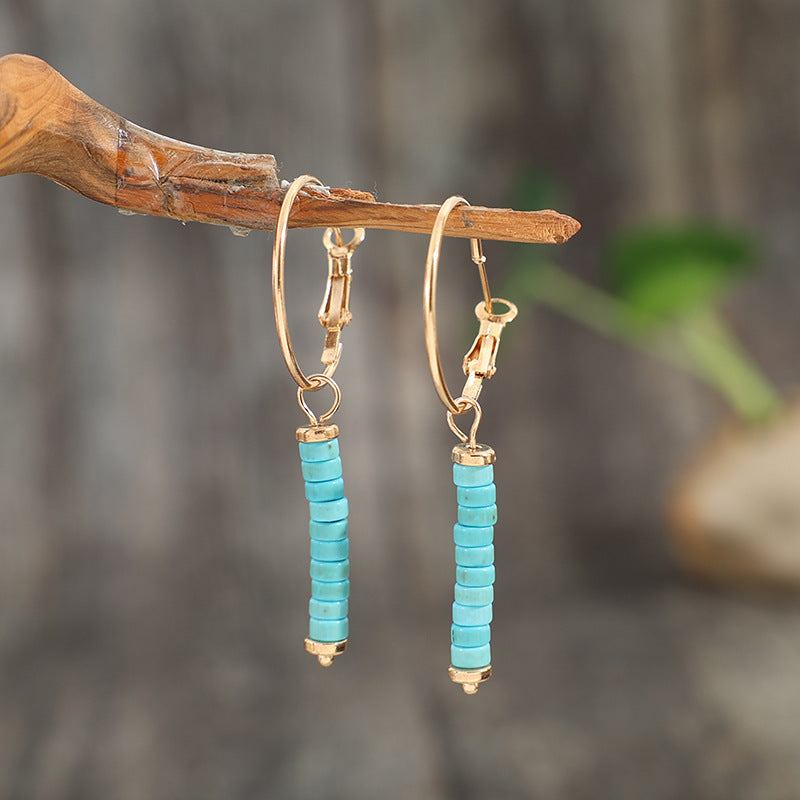 Wholesale Bohemian Style Spacer Earrings with Turquoise Beads,  Alloy Electroplated Jewelry Accessory for Women