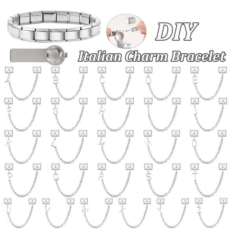 Wholesale Steel Color Letter Double Pendant DIY Fashion Italian Exquisite Creative Retro Module Bracelet Accessories Jewelry