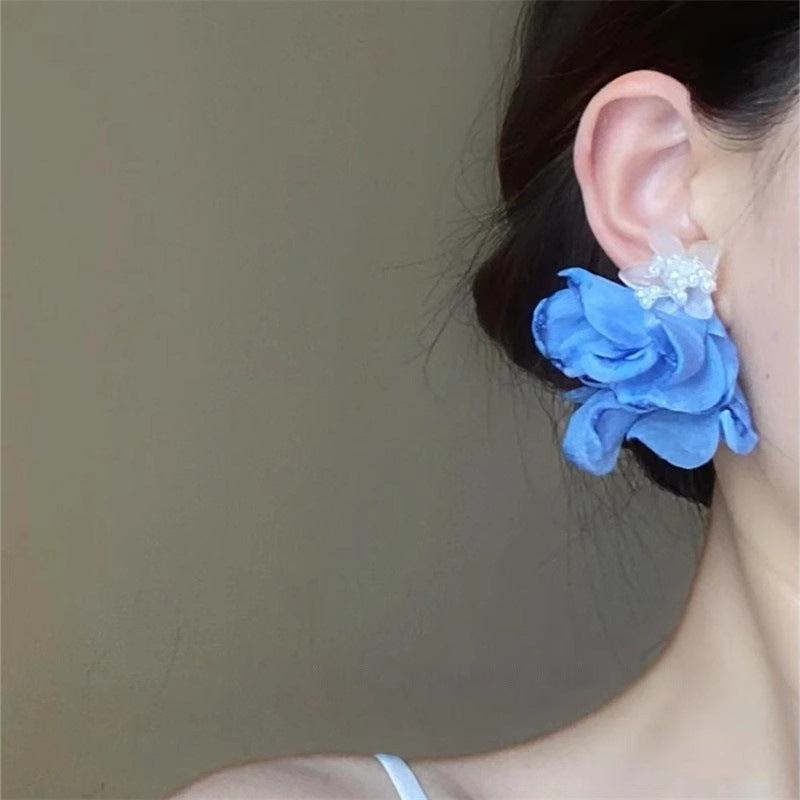 Wholesale Blue flower exaggerated earrings