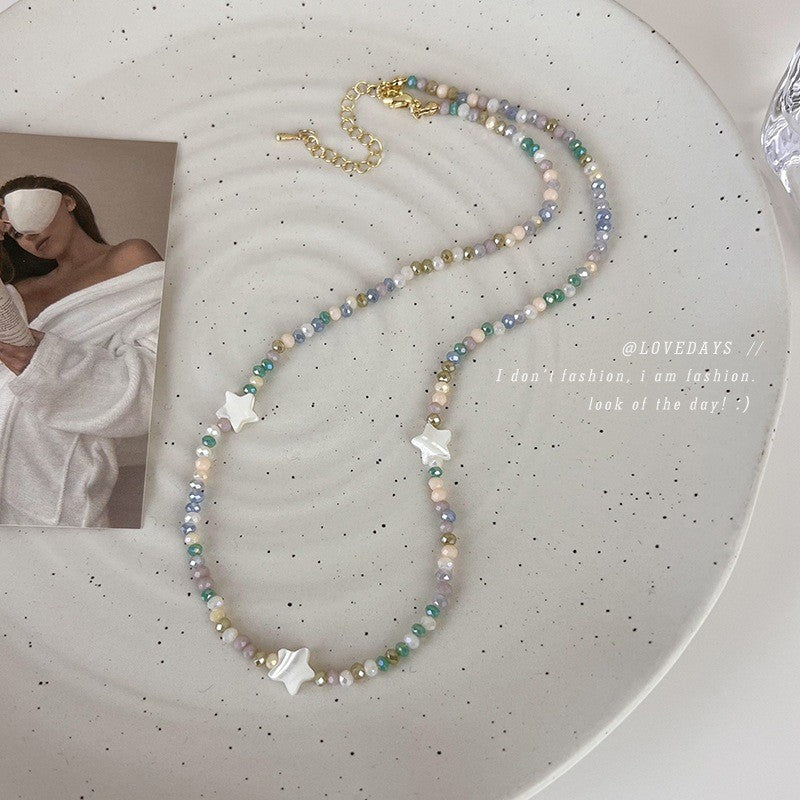 Wholesale Color Beaded Five-pointed Star Necklace